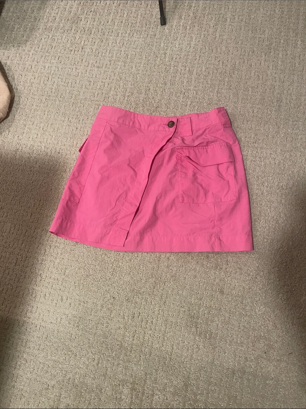 Women's Pink Button-Front Mini Skirt with Pocket Detail
